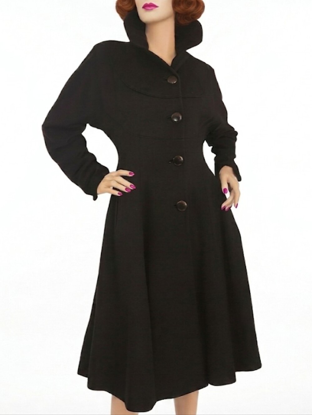 Vintage Empress Black Wool Coat MCM Est Size 2 to 4 Wearable Collectors Item
